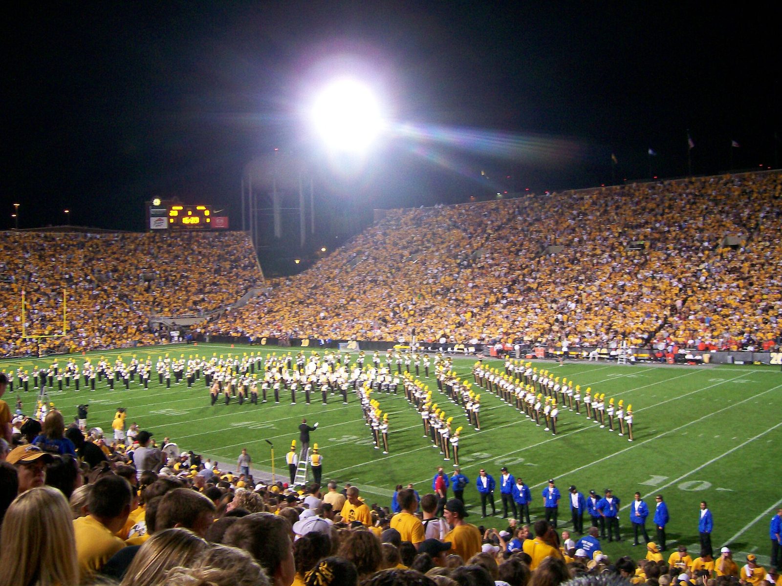 Kinnick Stadium in Iowa City at night, home of Iowa Hawkeyes football — Iowa football, home of some of the best NFL players