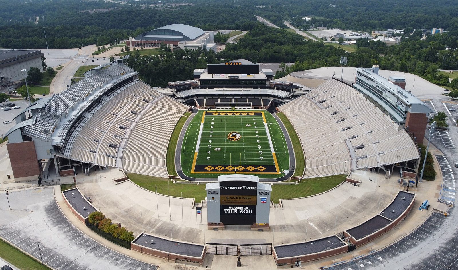 Aerial view of Faurot Field at Memorial Stadium in Columbia, home of Missouri Tigers football — Missouri football, home of some of the best NFL players