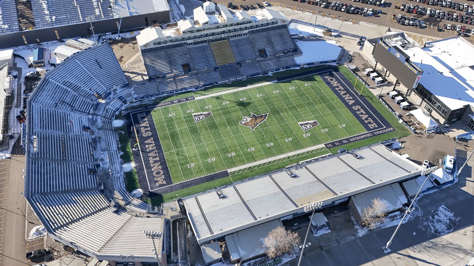 Aerial view of Bobcat Stadium in Bozeman, home of Montana State football